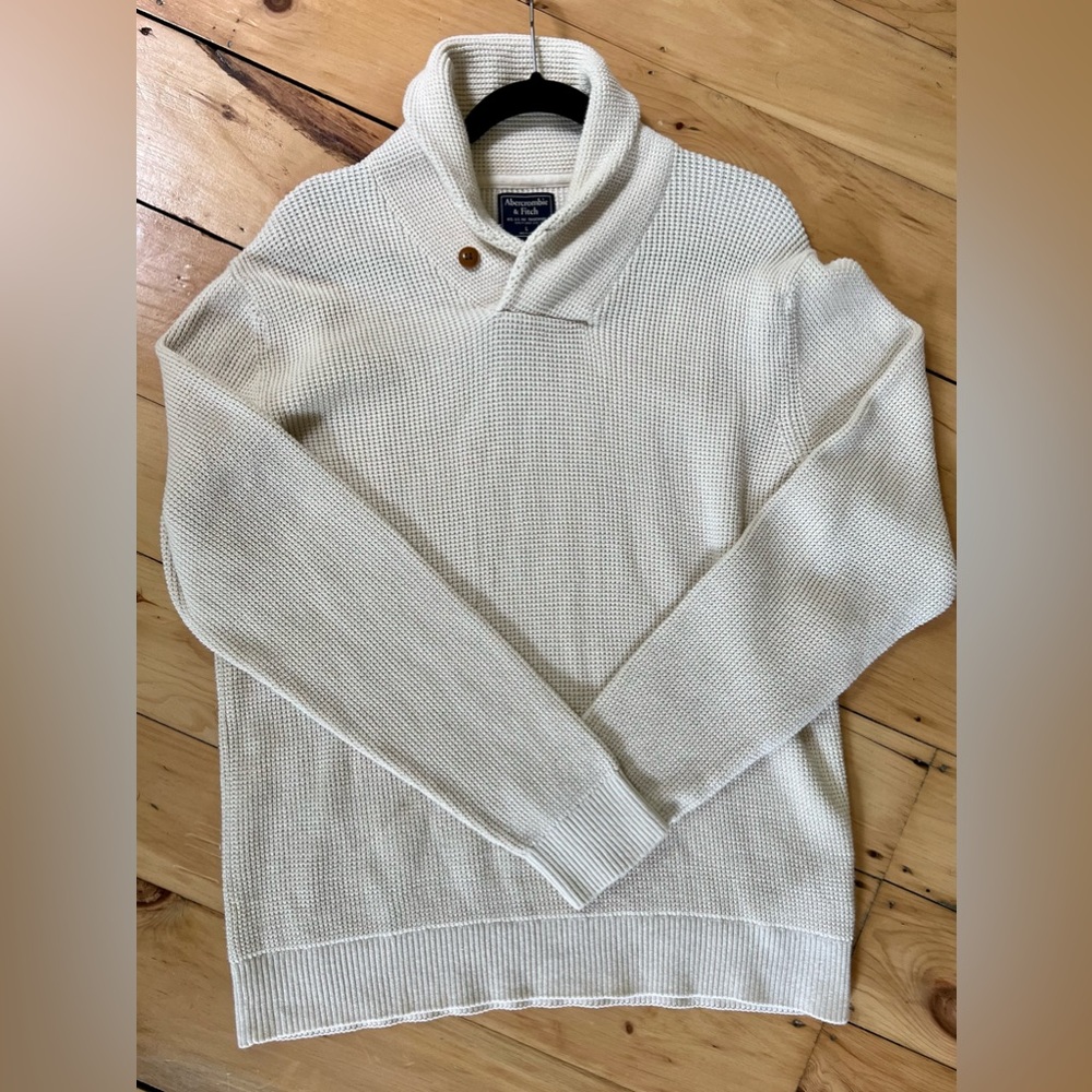 Mens Abercrombie & Fitch Cream Shawl Neck Sweater - Large
